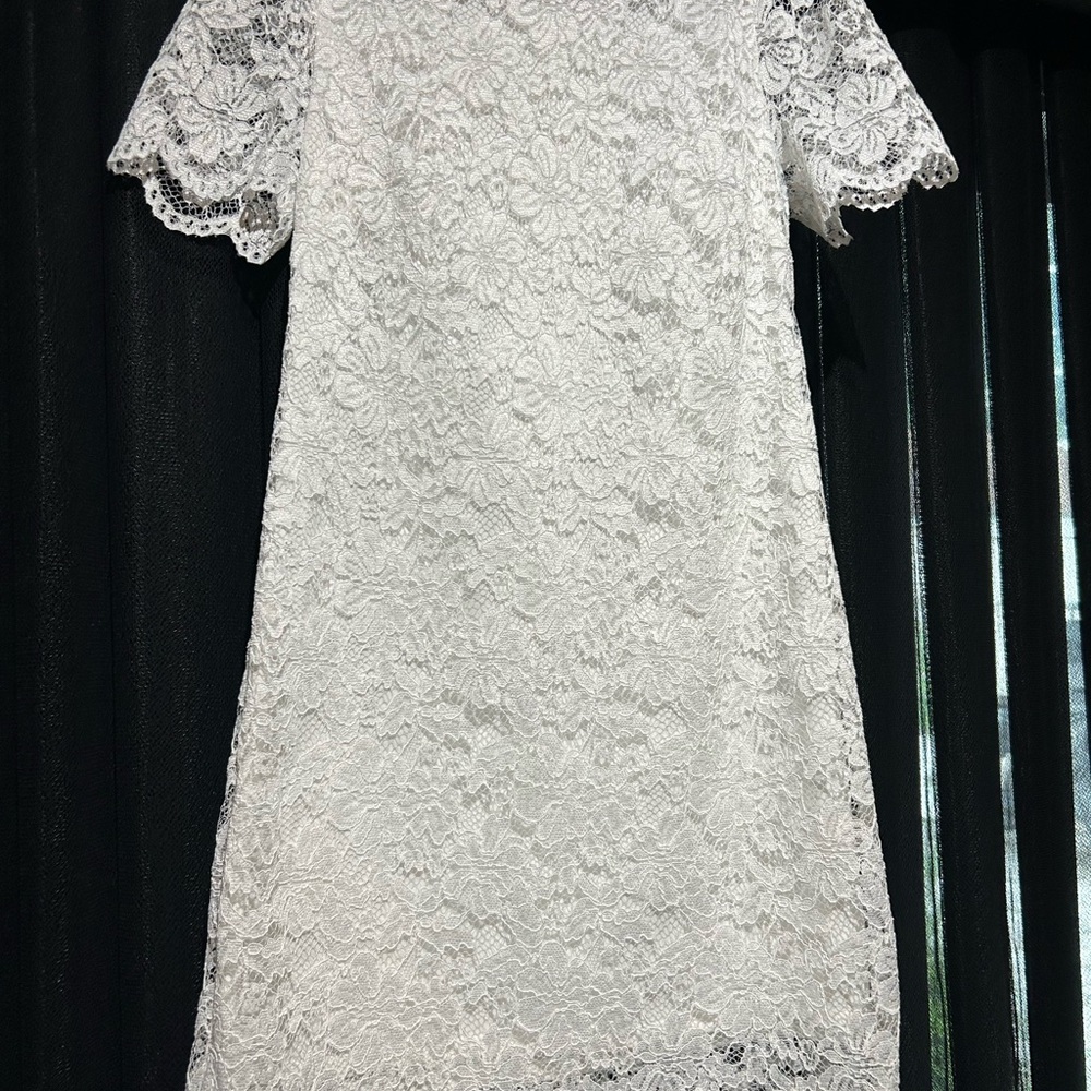 Anne Klein White Sheath Mini Dress Flutter Sleeve